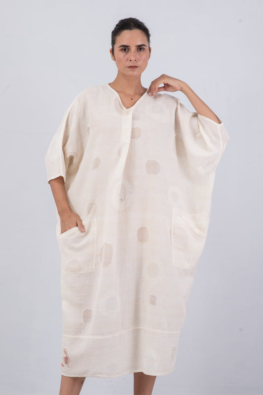 CUT THROUGH DOT AND HOLES KANTHA DOLMAN MAXI