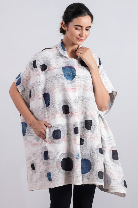 CUT OUT KANTHA SHIRT PONCHO