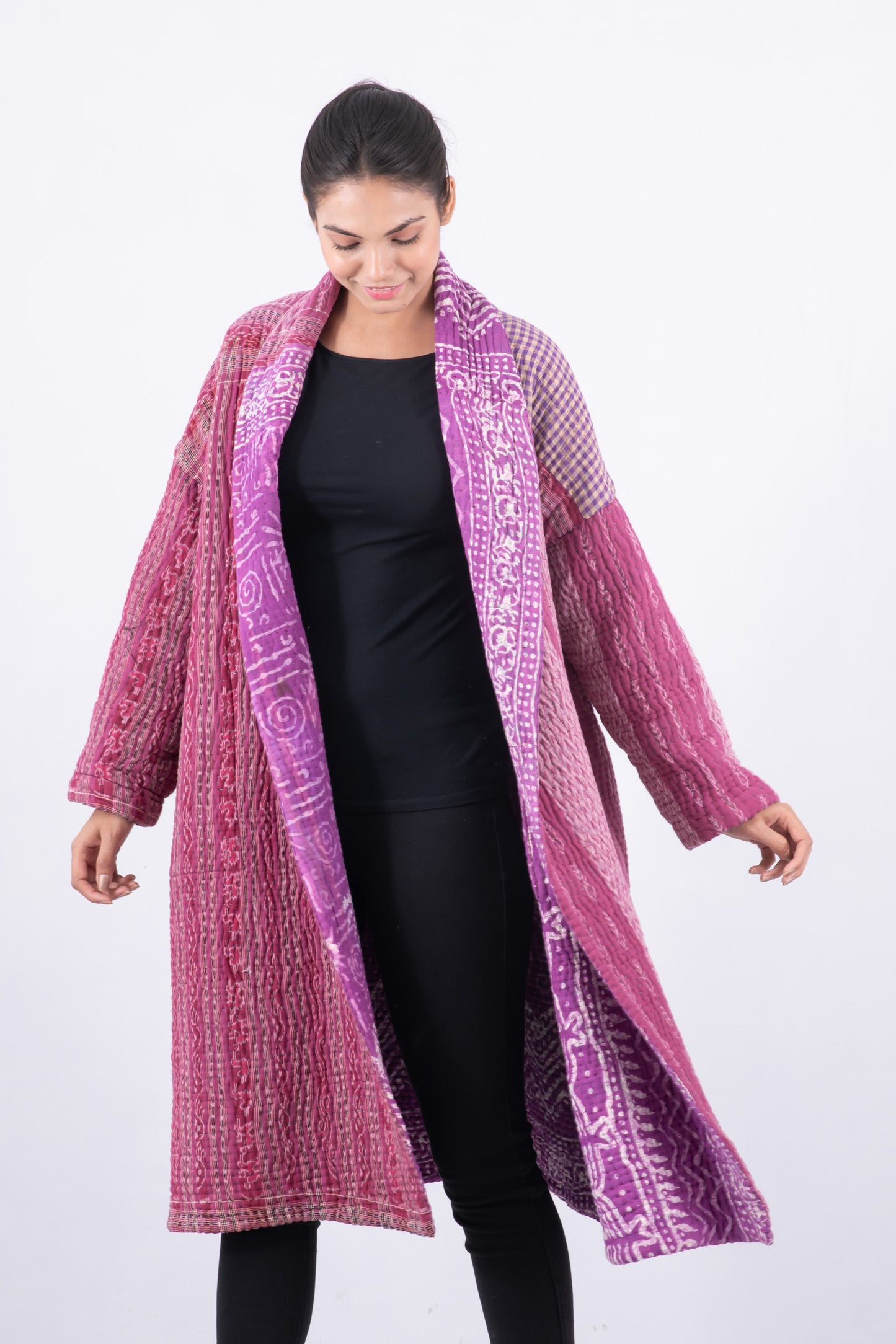 QUILTED VINTAGE COTTON KANTHA SIMPLE ROBE