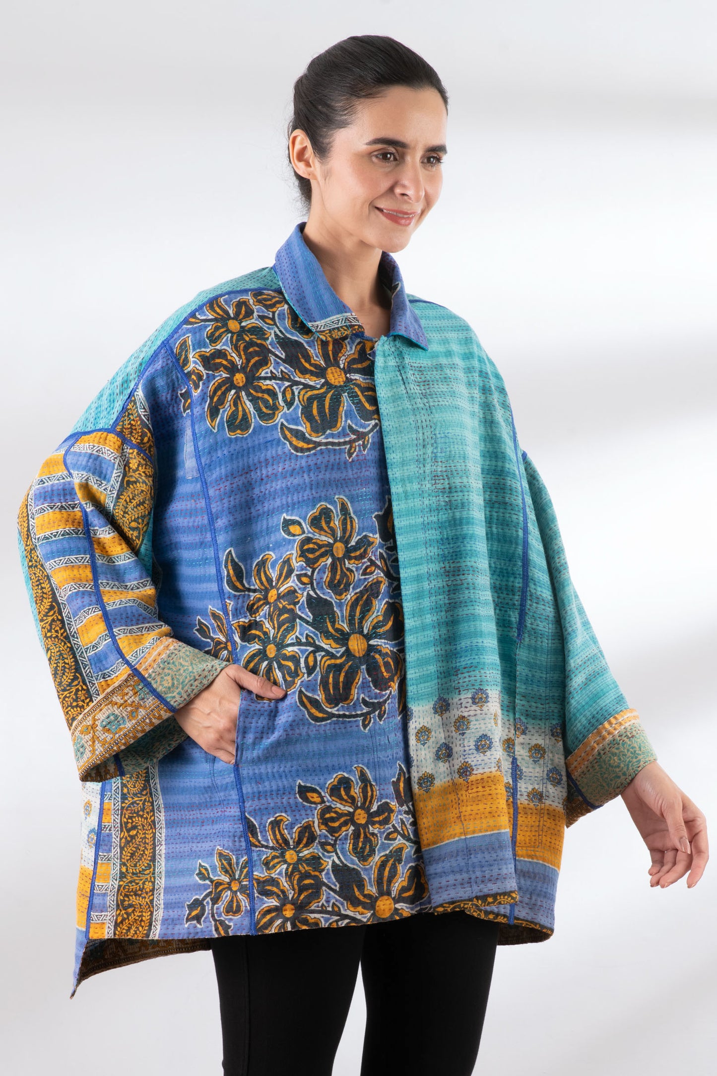 VINTAGE COTTON KANTHA OVERSIZED MINI COAT