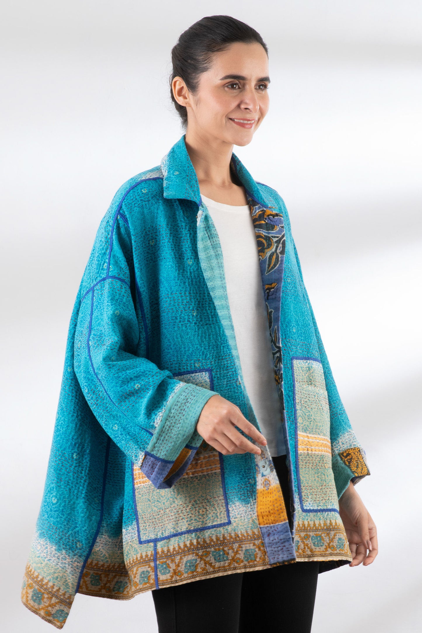 VINTAGE COTTON KANTHA OVERSIZED MINI COAT