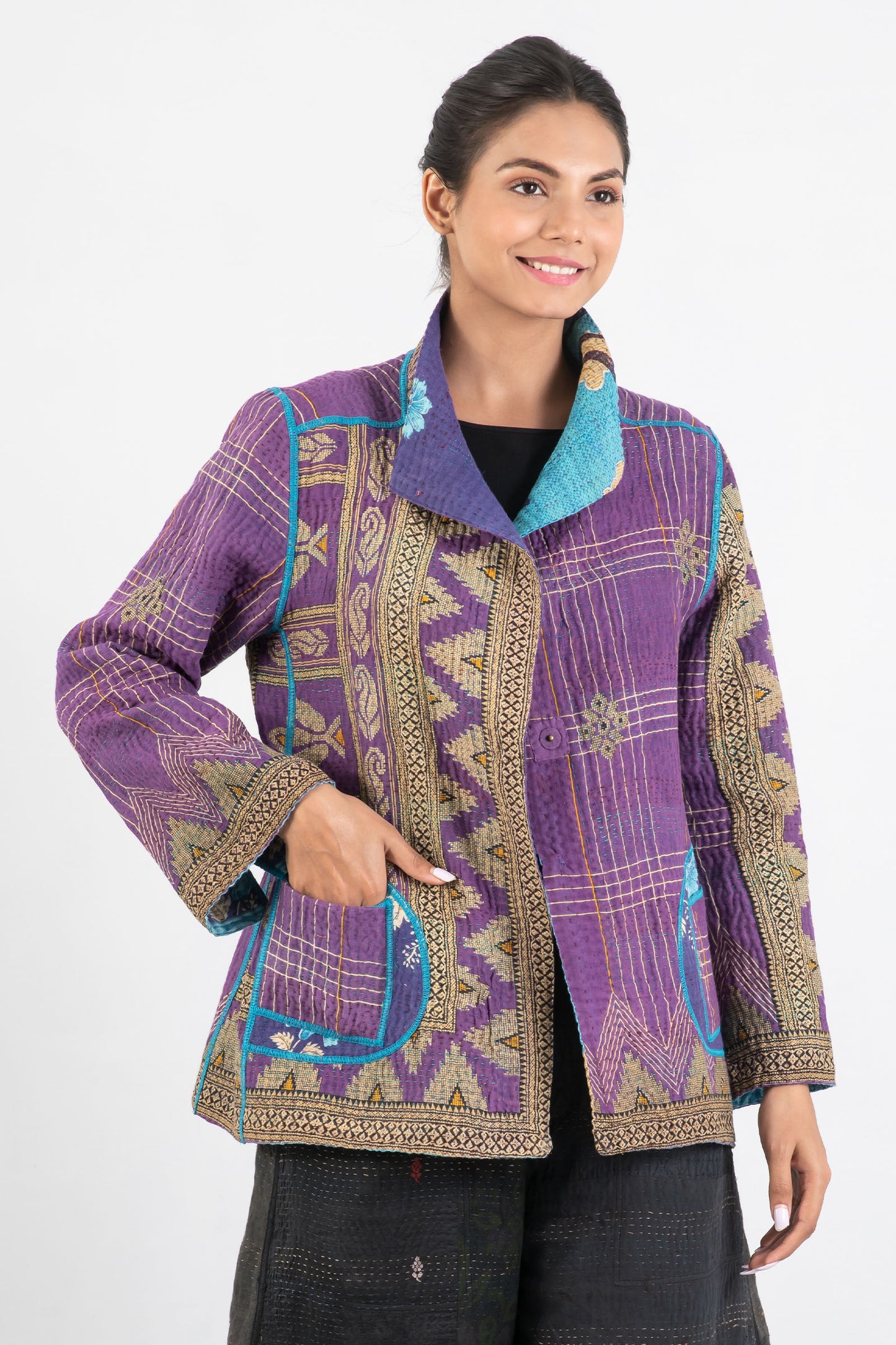 VINTAGE COTTON KANTHA SHORT JACKET