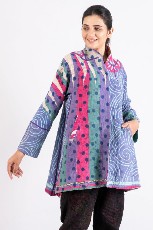 VINTAGE COTTON KANTHA FLARE LONG JKT