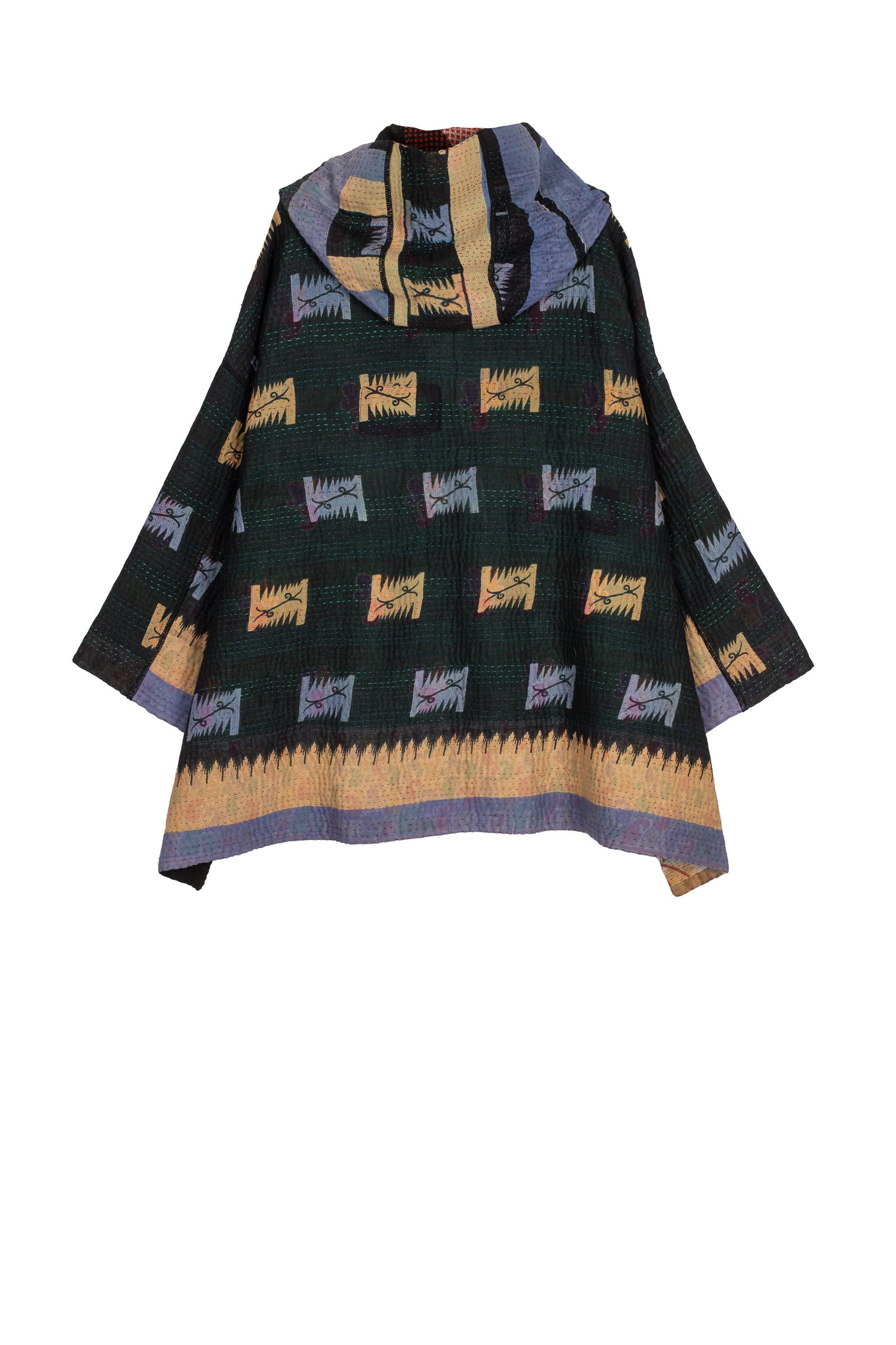 VINTAGE COTTON KANTHA HOODIE PONCHO