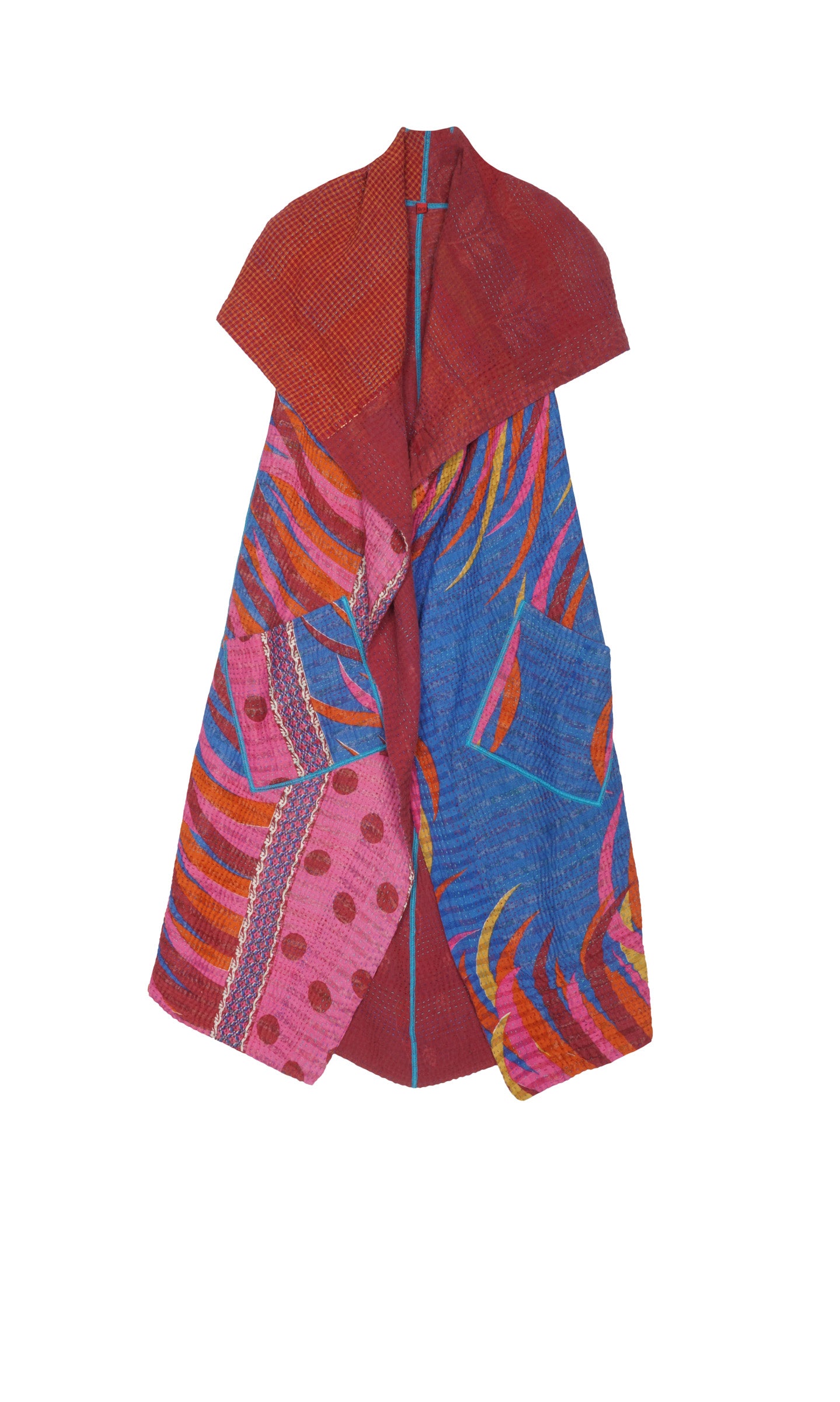 VINTAGE COTTON KANTHA HOODED VEST