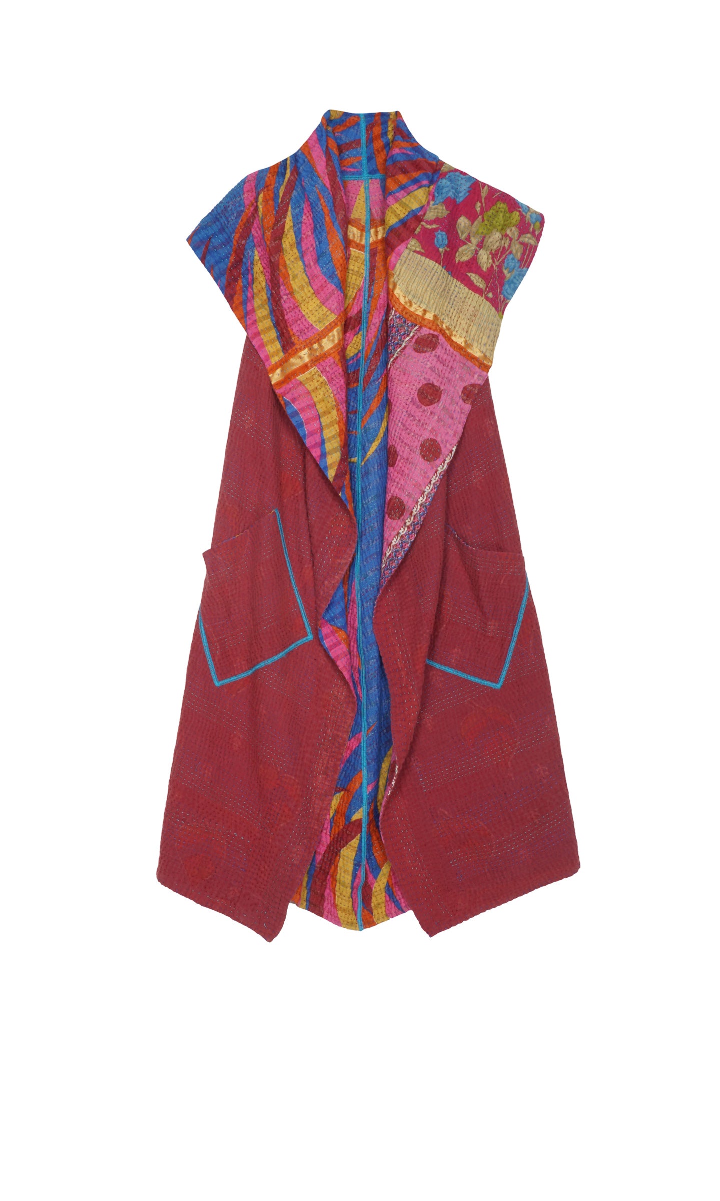 VINTAGE COTTON KANTHA HOODED VEST