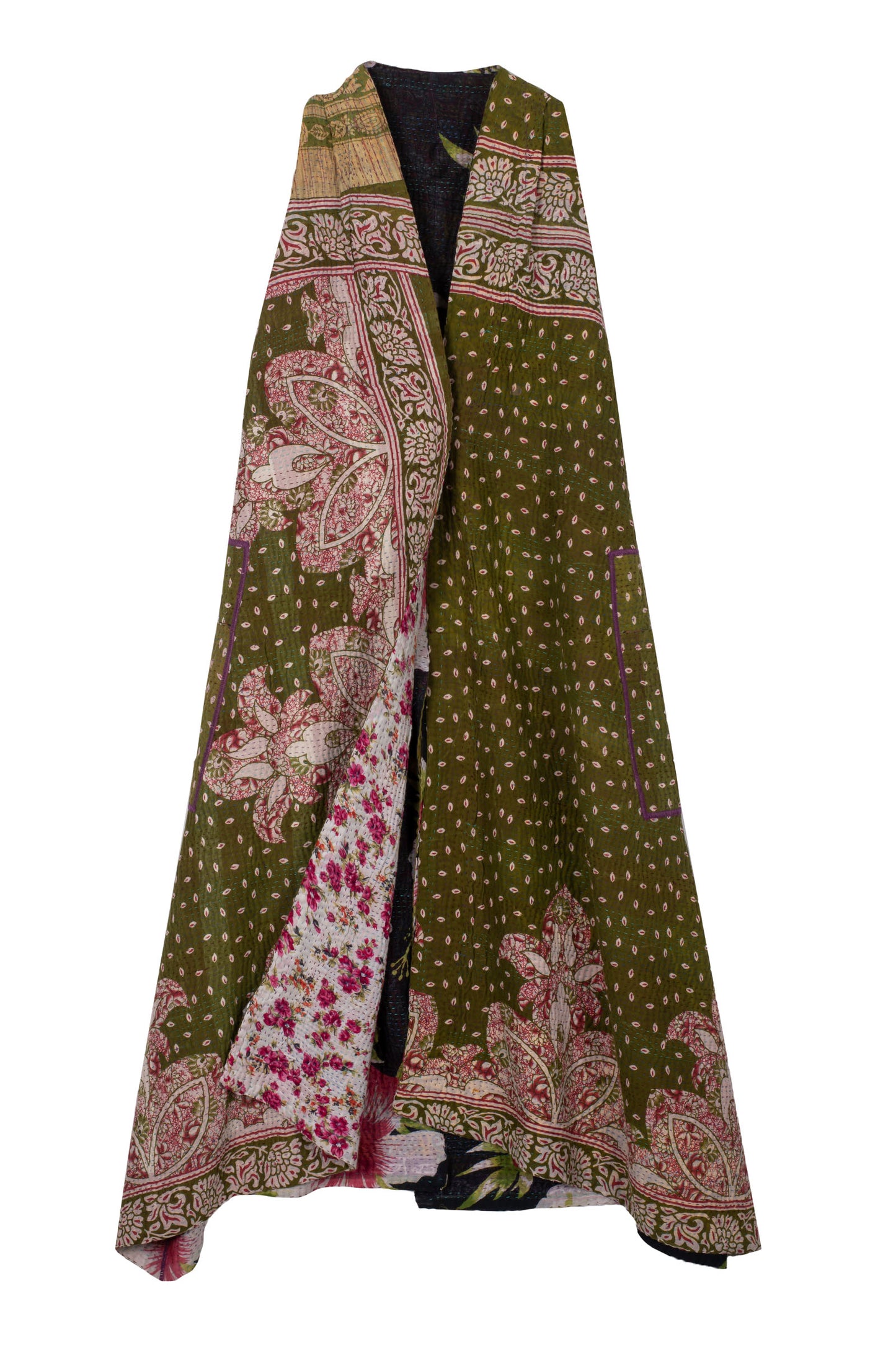 VINTAGE COTTON KANTHA BACK PLEATED VEST MAXI