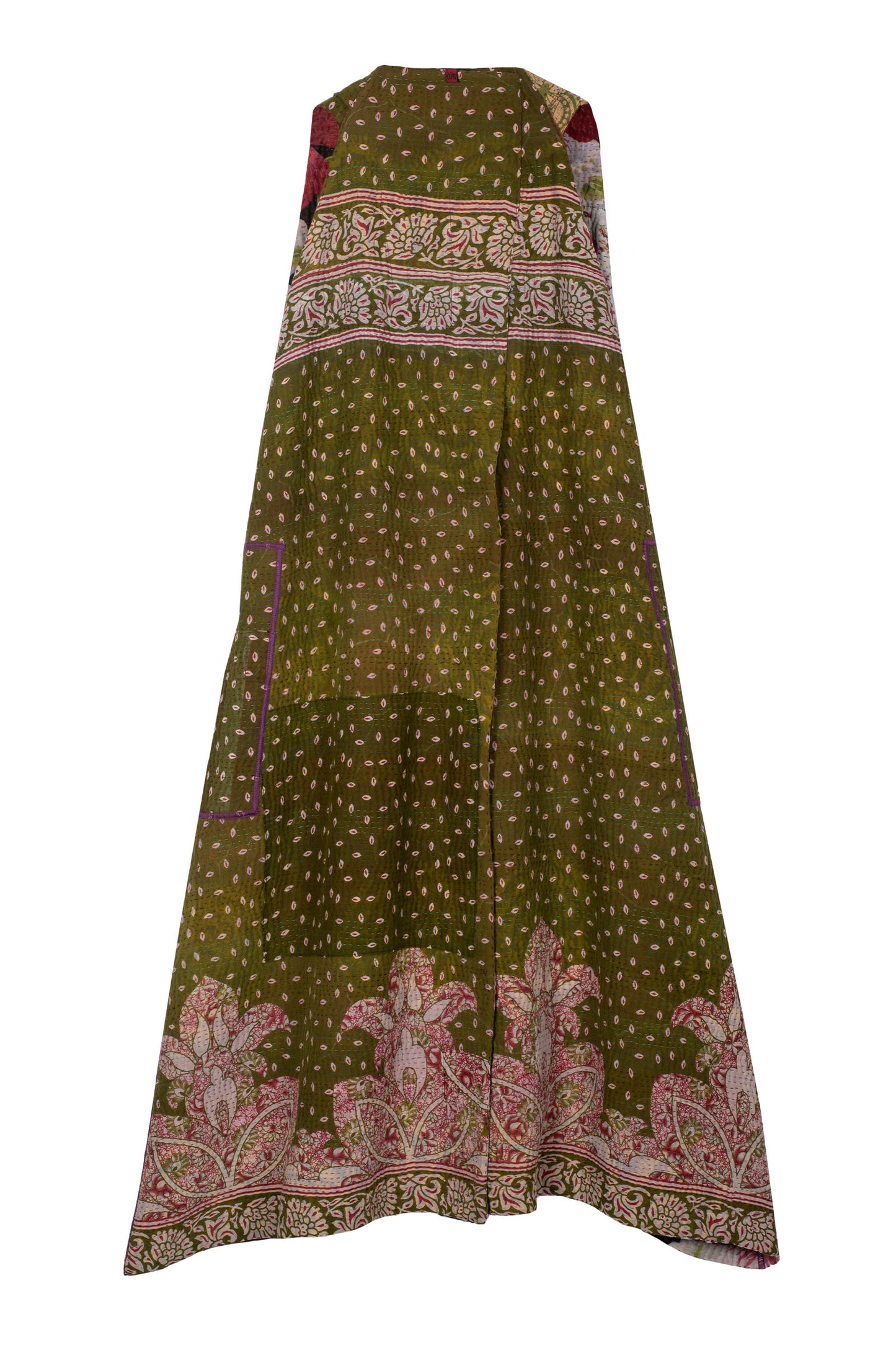 VINTAGE COTTON KANTHA BACK PLEATED VEST MAXI