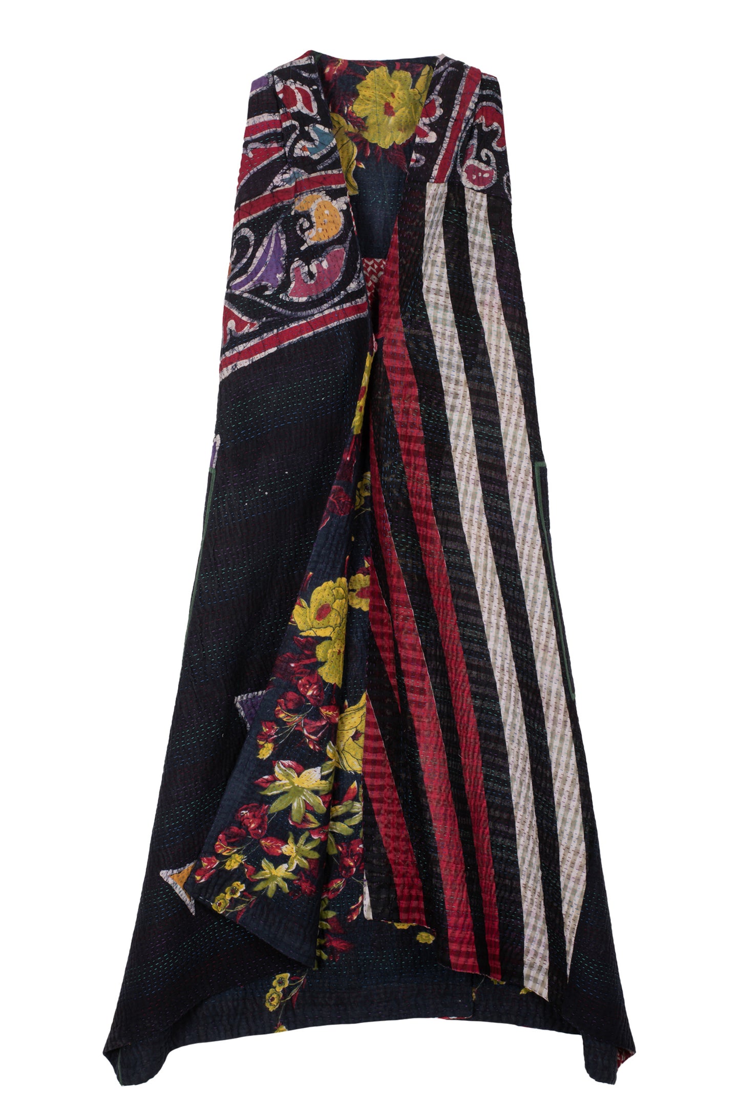 VINTAGE COTTON KANTHA BACK PLEATED VEST MAXI