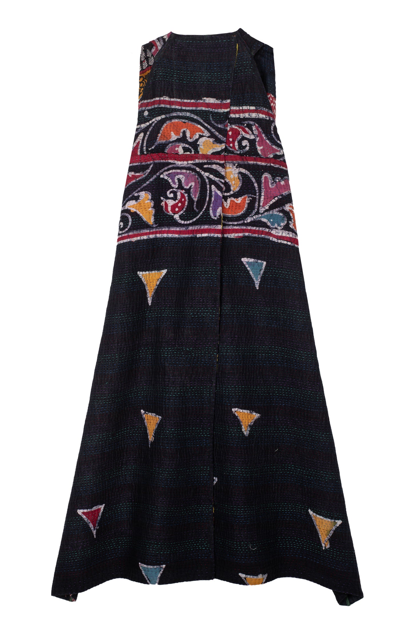 VINTAGE COTTON KANTHA BACK PLEATED VEST MAXI