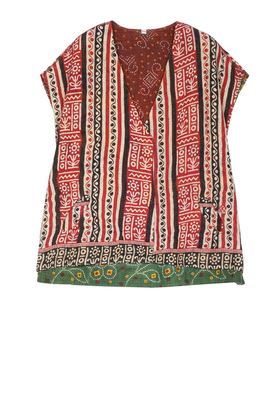 VINTAGE COTTON KANTHA V-NECK BOXY VEST