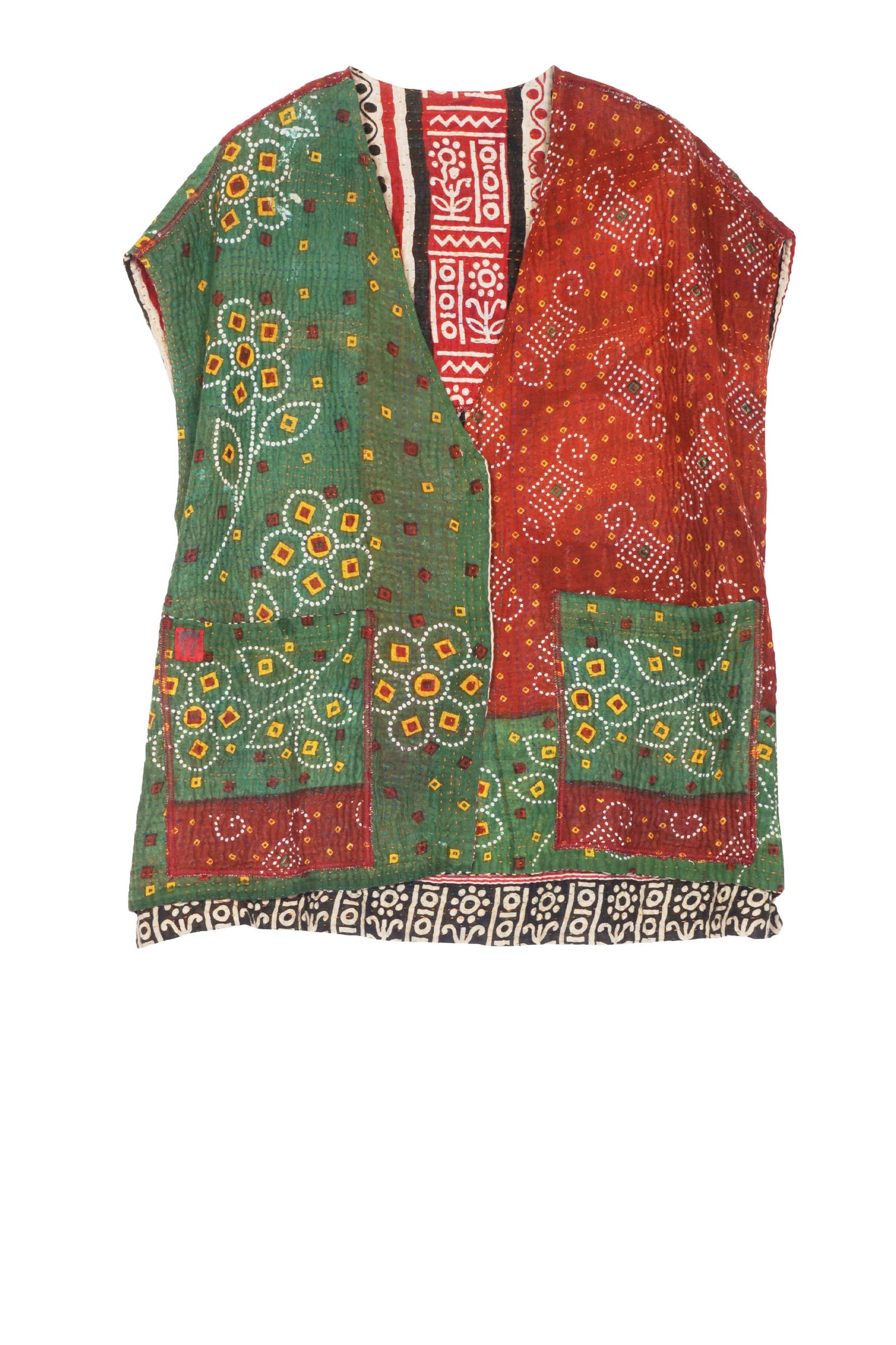 VINTAGE COTTON KANTHA V-NECK BOXY VEST