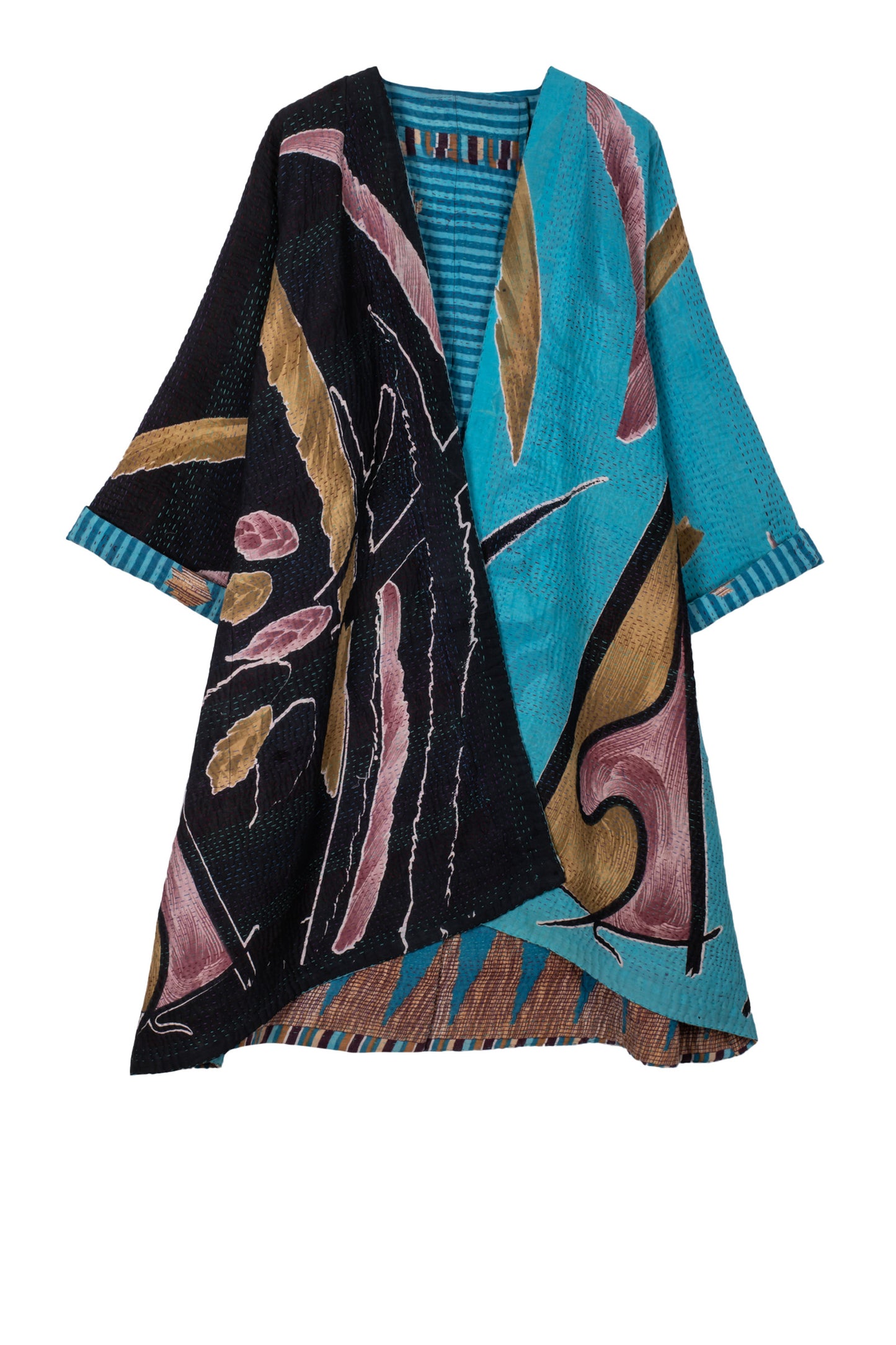 VINTAGE COTTON KANTHA KIMONO DUSTER