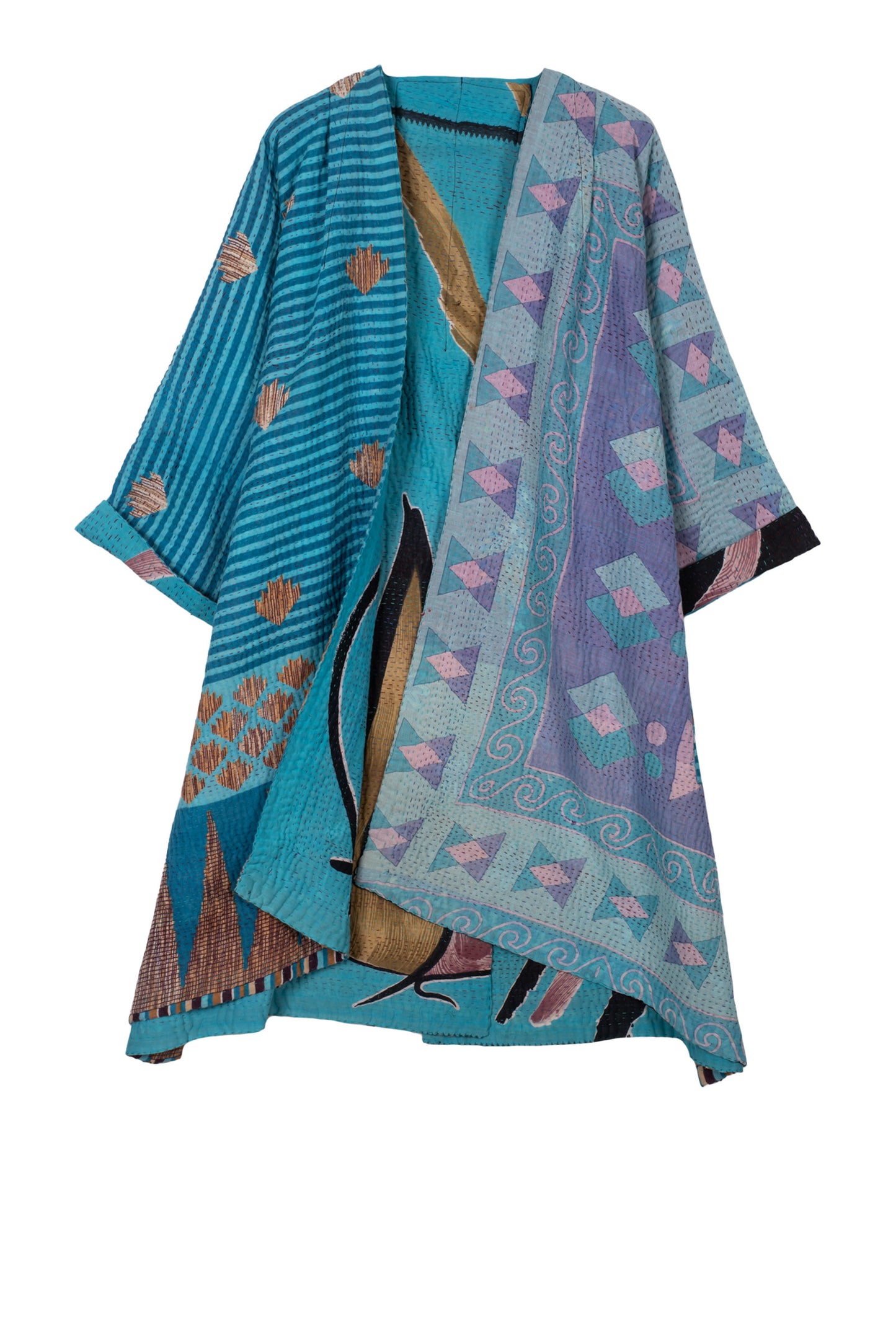 VINTAGE COTTON KANTHA KIMONO DUSTER