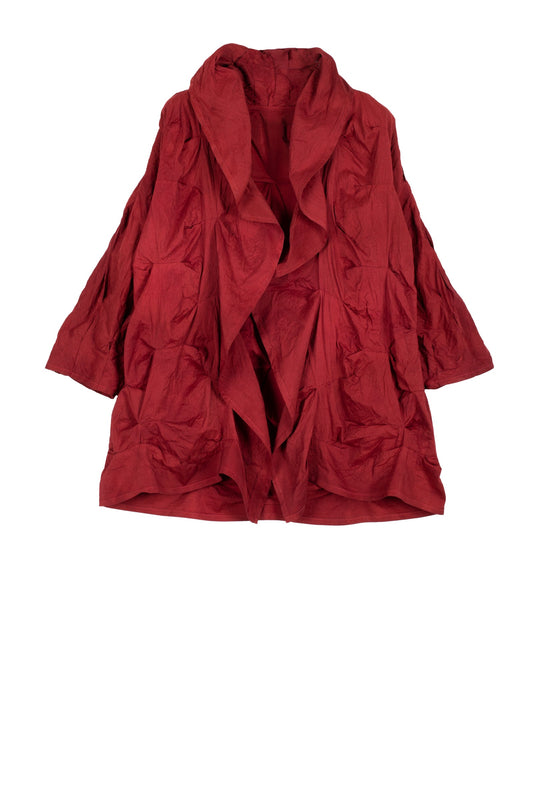 DYED COTTON SILK HEAVY VOILE WAVY TUCK COCOON JACKET - dh1063-red -
