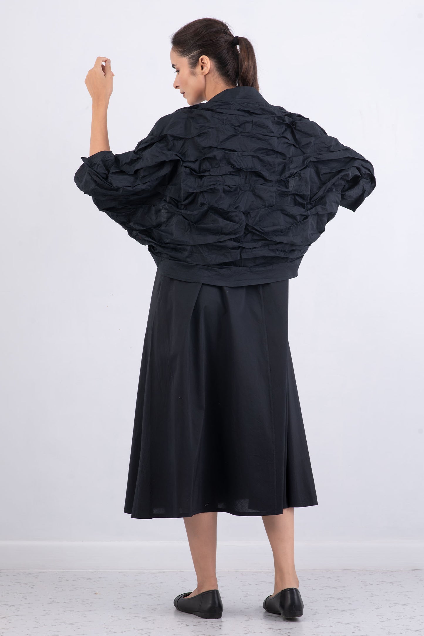 DYED COTTON SILK HEAVY VOILE WAVY WAVY TUCK SHRUG