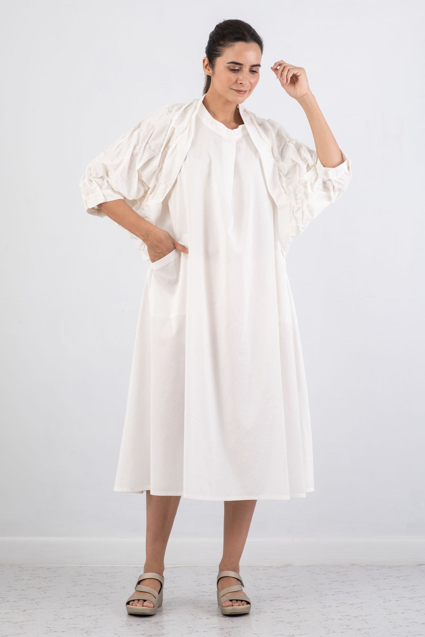 DYED COTTON SILK HEAVY VOILE WAVY WAVY TUCK SHRUG