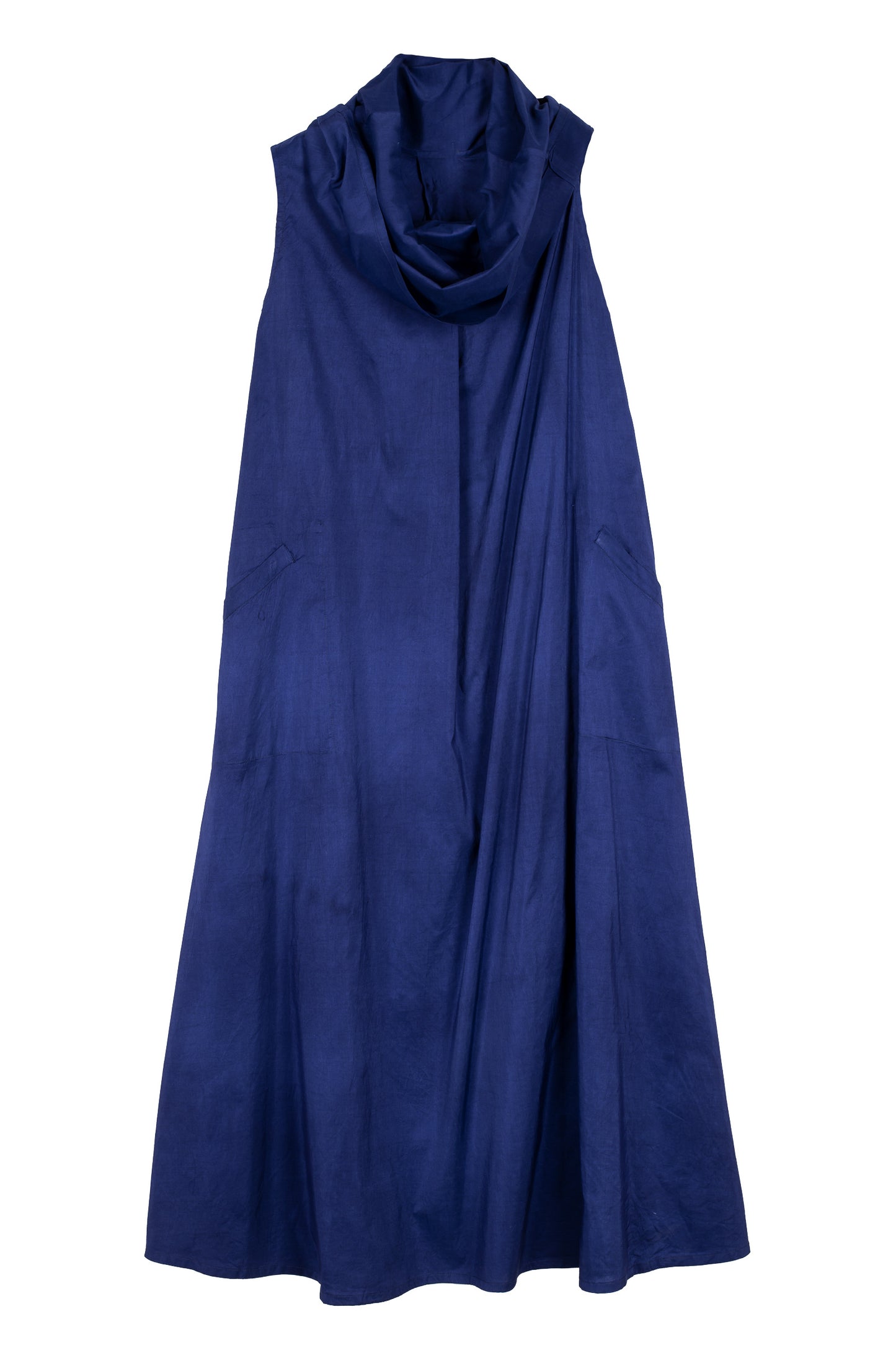 DYED COTTON SILK HEAVY VOILE WAVY COWL NECK MAXI DRESS