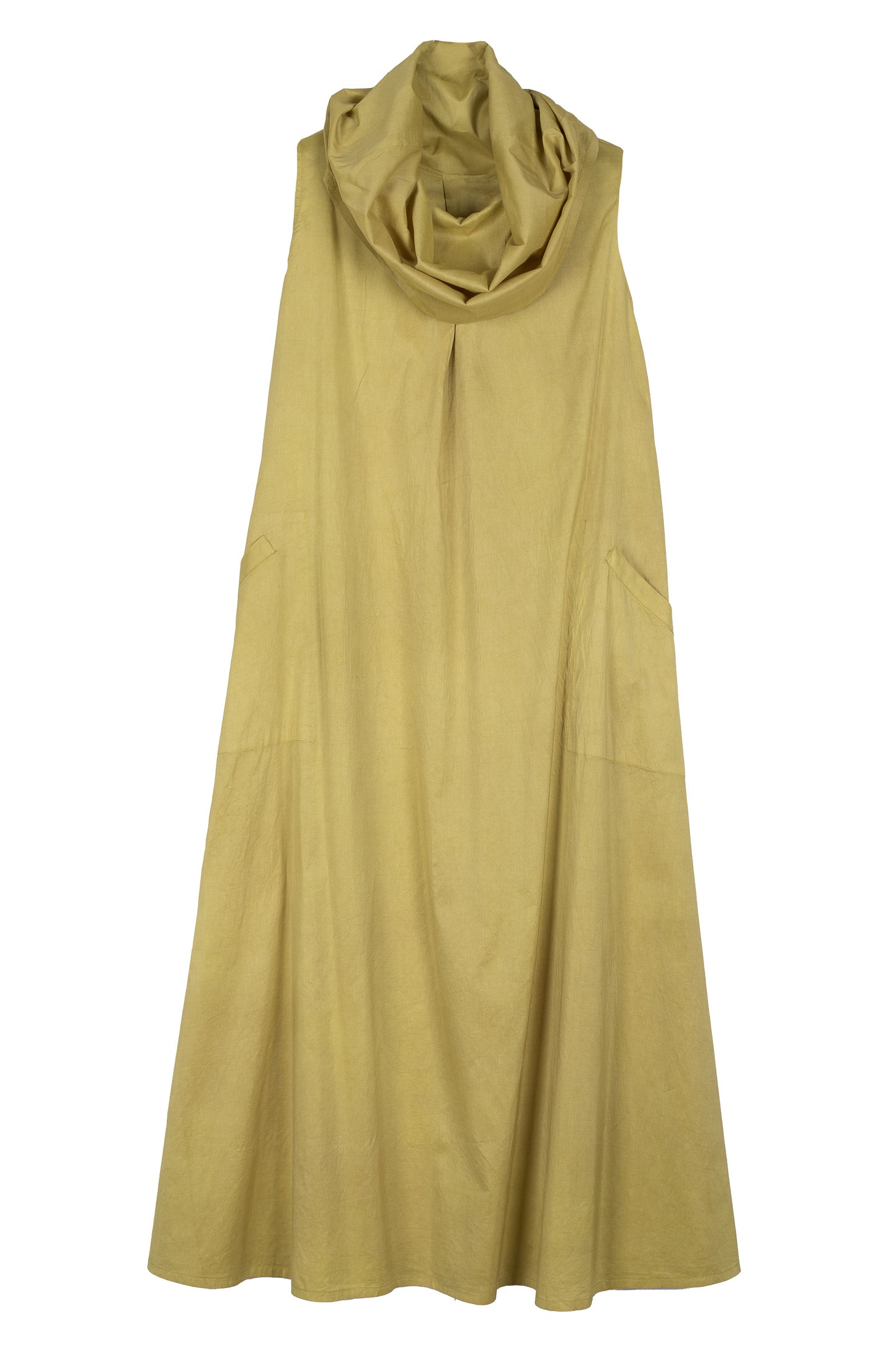 DYED COTTON SILK HEAVY VOILE WAVY COWL NECK MAXI DRESS