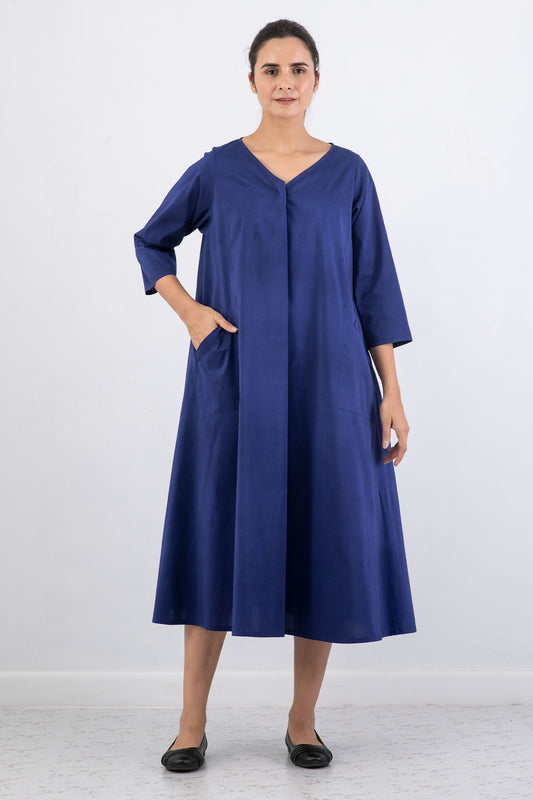 DYED COTTON SILK HEAVY VOILE WAVY V-NECK MAXI WITH SLEEVES  NEW STYLE PATTERN