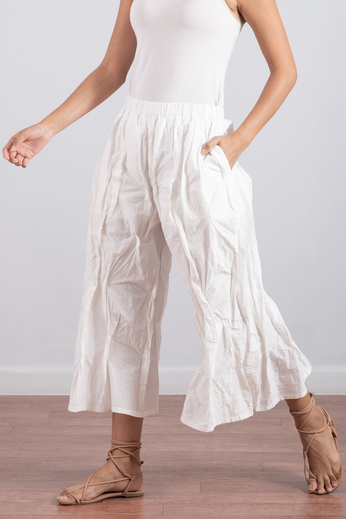 DYED COTTON SILK HEAVY VOILE WAVY KANTHA TUCKED PANTS
