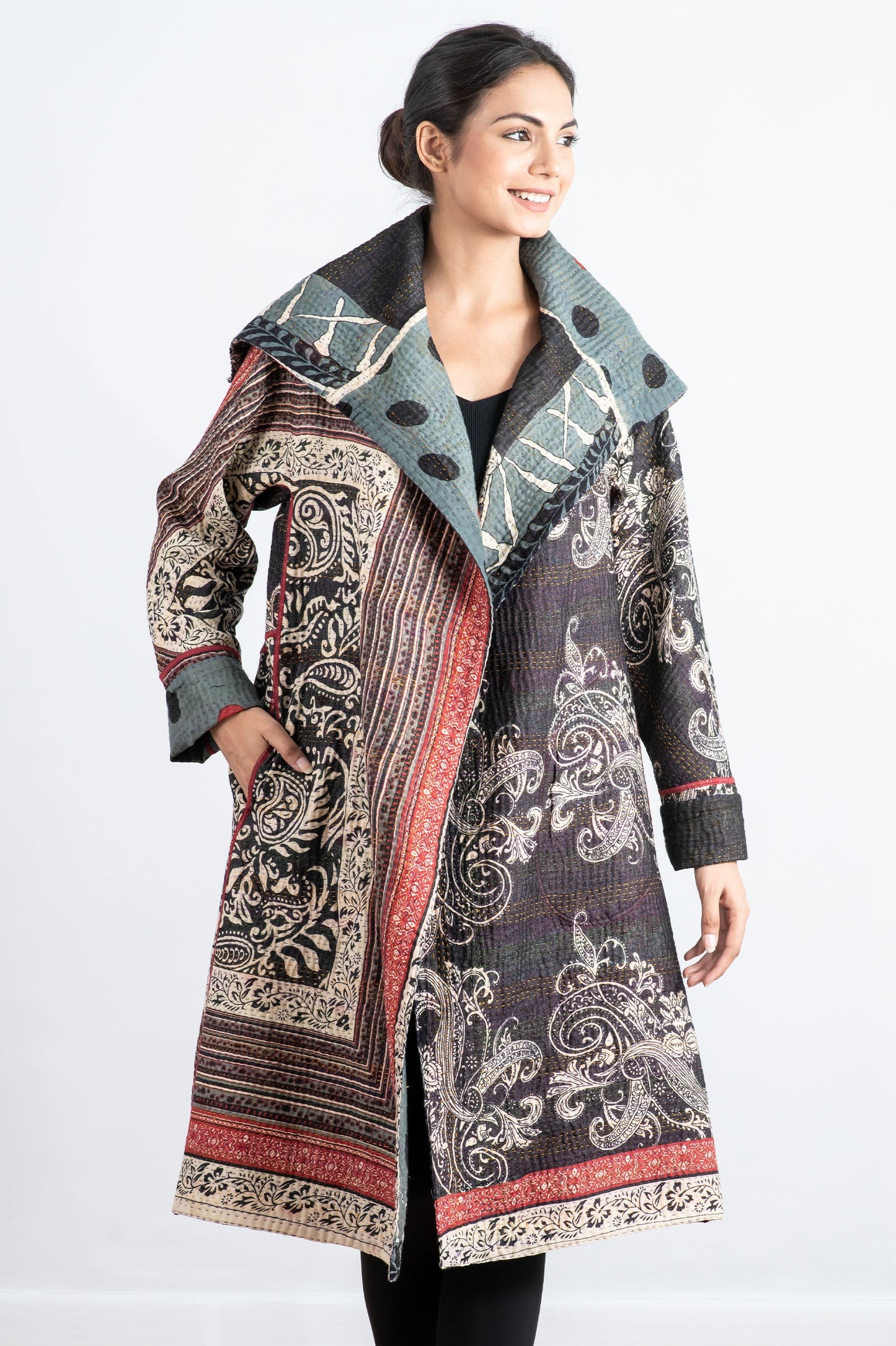 DOT & PAISLEY KANTHA A-LINE COAT