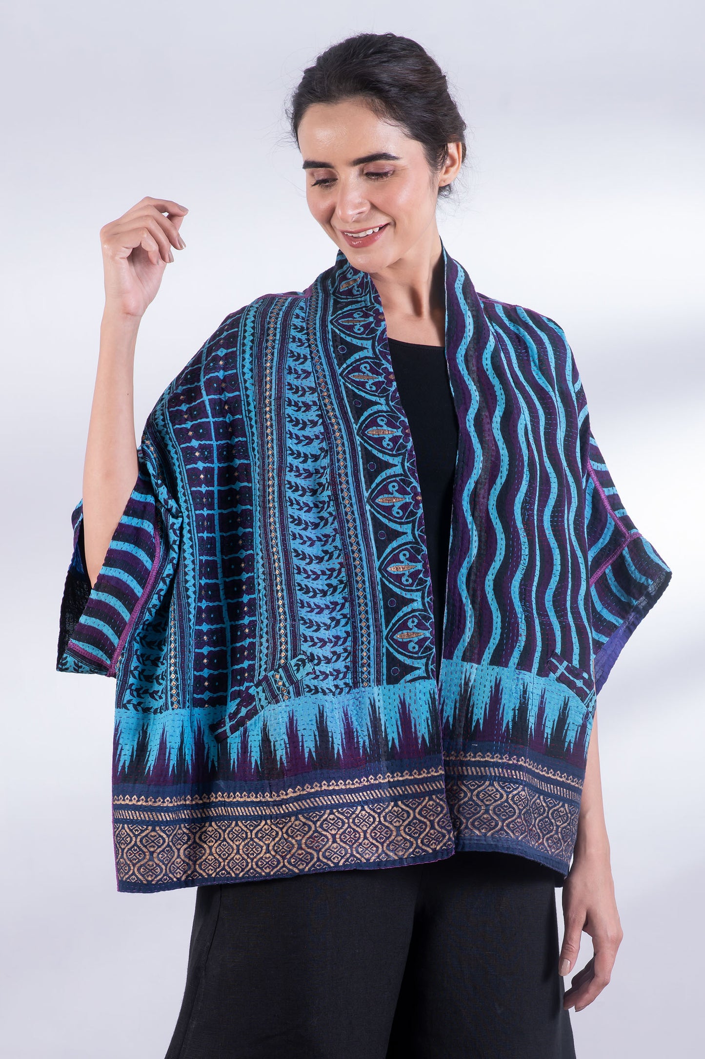 DESSERT WAVES KANTHA MINI PONCHO