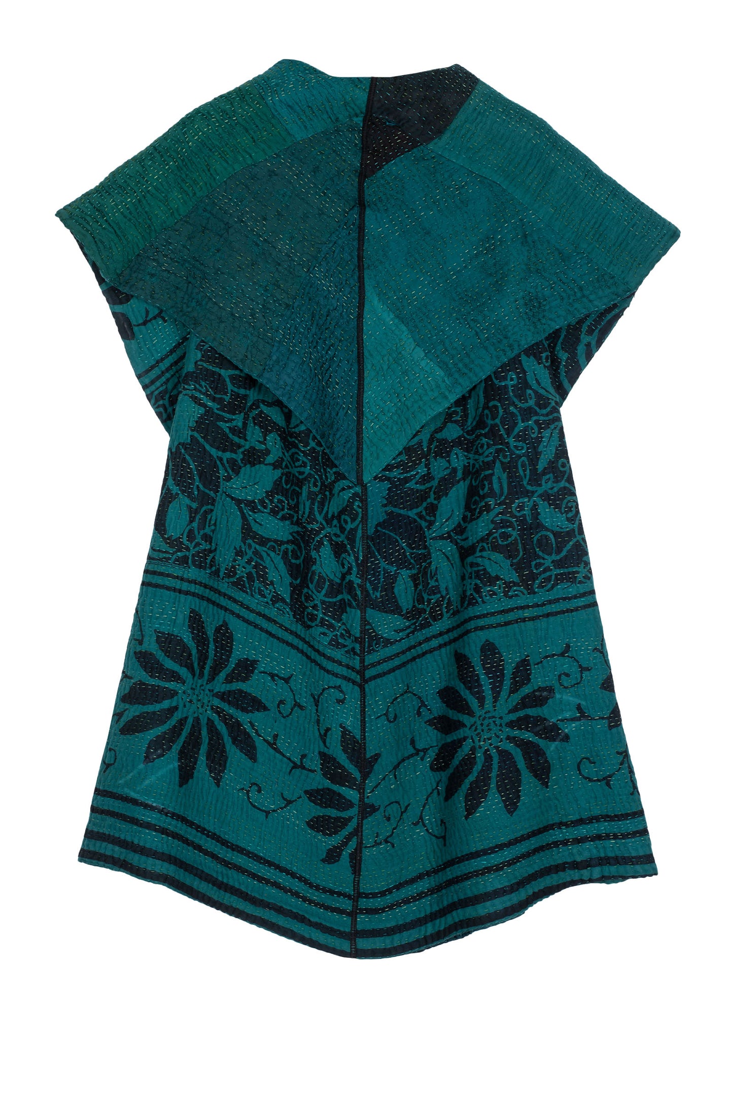 EMERALD GREEN KANTHA CIRCULAR VEST