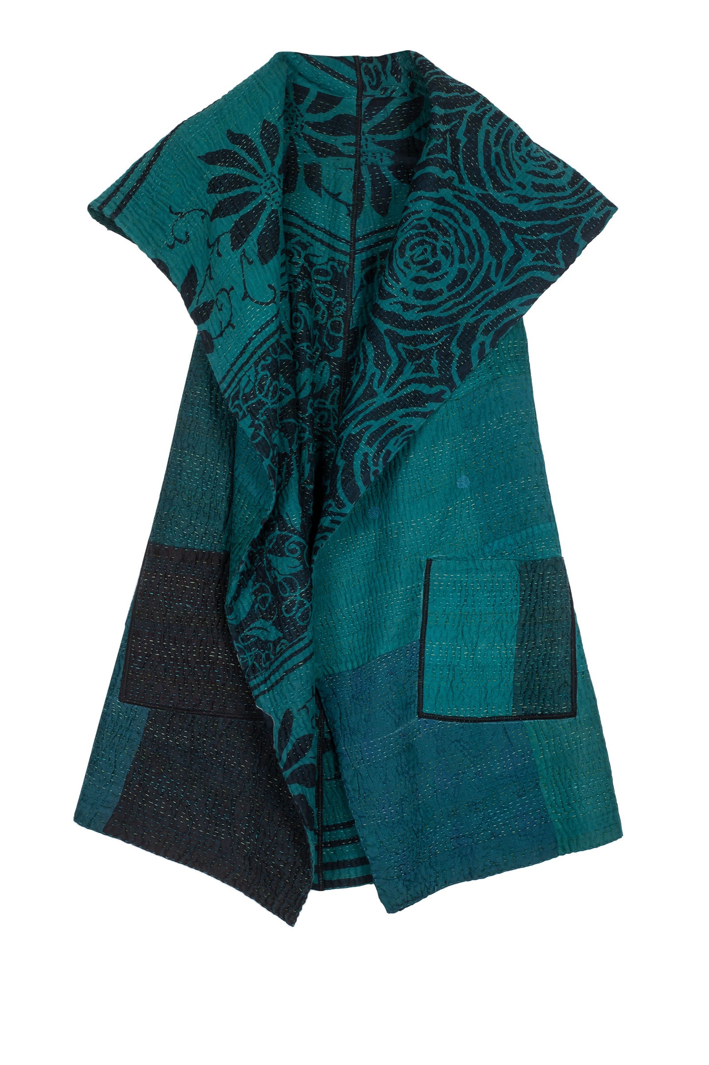 EMERALD GREEN KANTHA CIRCULAR VEST