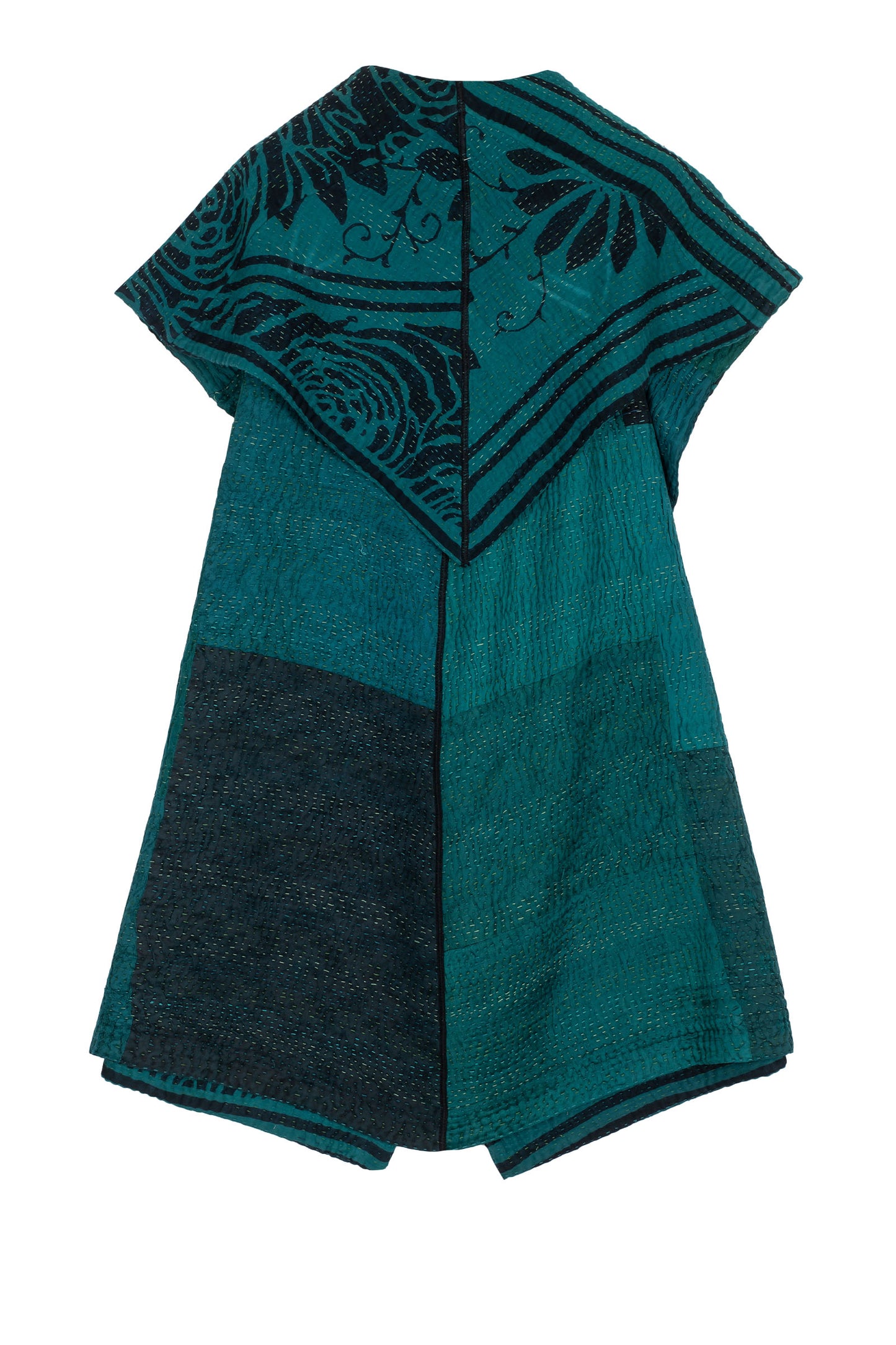 EMERALD GREEN KANTHA CIRCULAR VEST