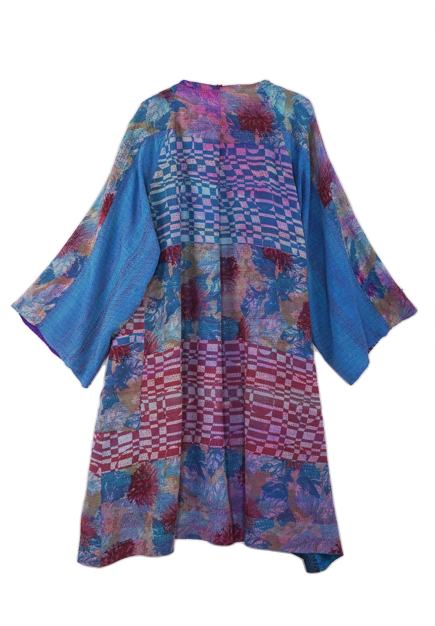 GEORGETTE VINTAGE SILK PATCH KANTHA KIMONO DUSTER