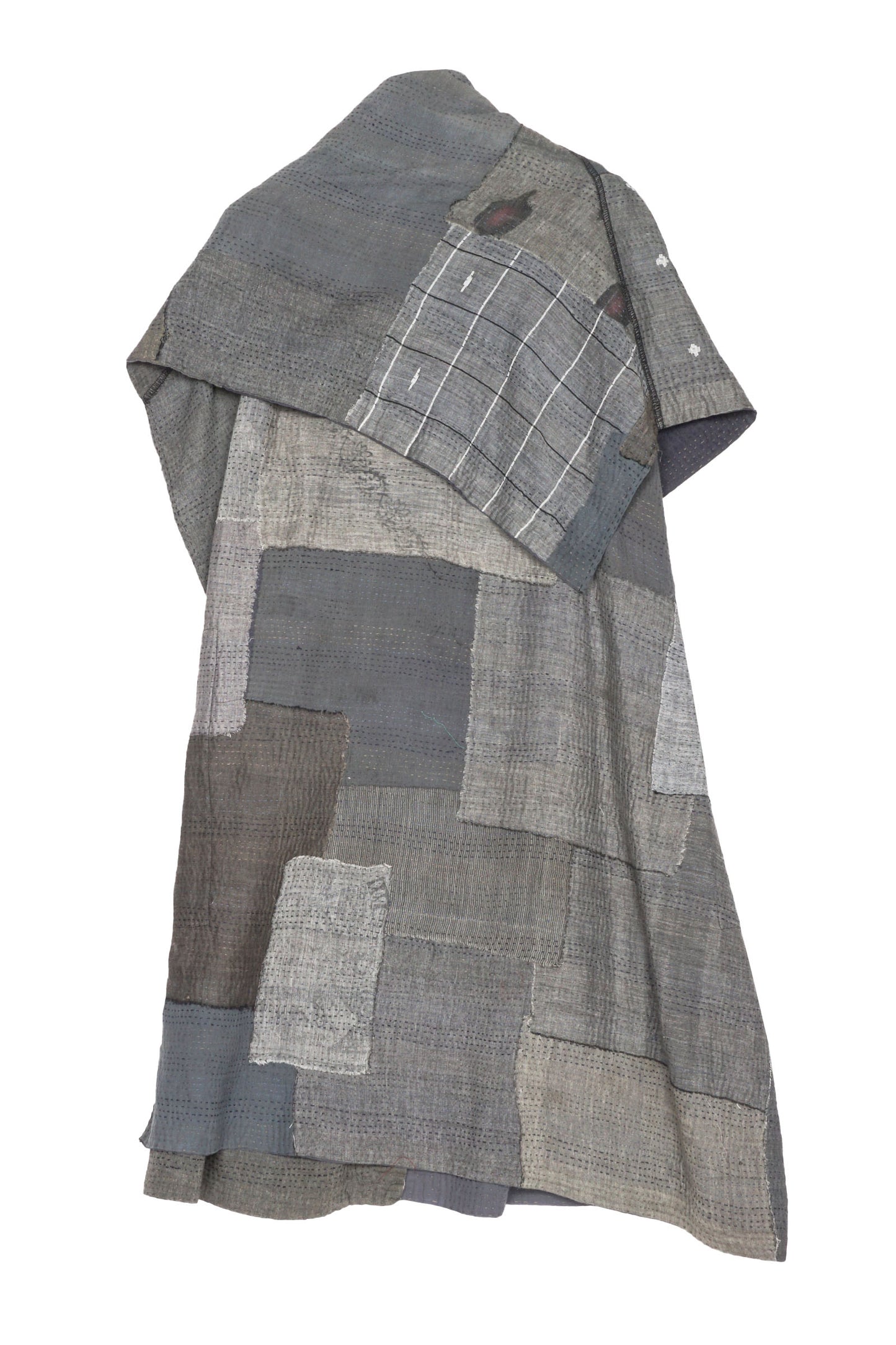 FRAYED PATCH KANTHA COWL NECK DRESS