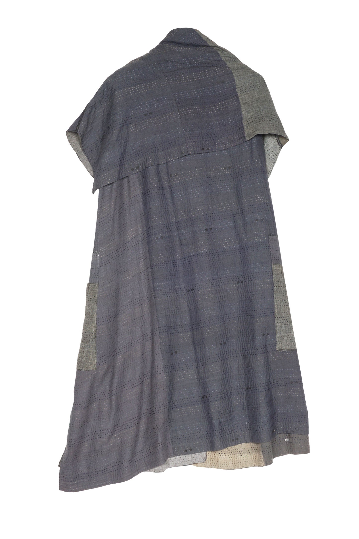 FRAYED PATCH KANTHA COWL NECK DRESS