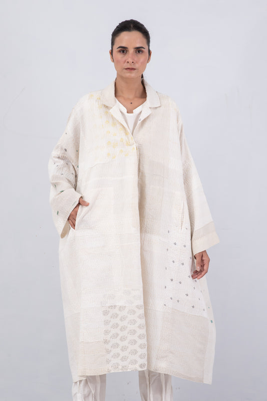 FRAYED PATCH KANTHA OVERSIZE DRESS - fi2432-ivy -