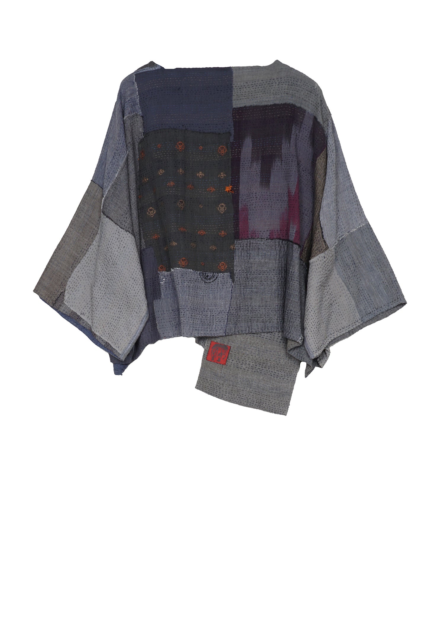 FRAYED PATCH KANTHA 3/4 SLV. CROP TOP