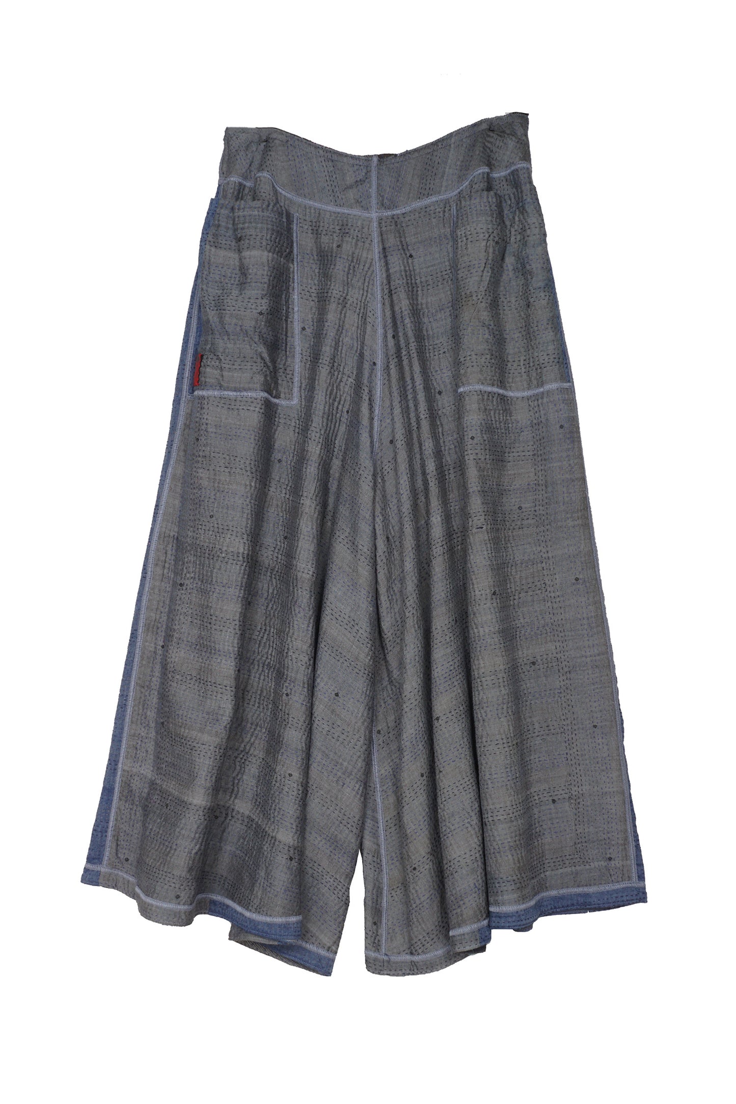 FRAYED PATCH KANTHA WIDE LEG PANTS