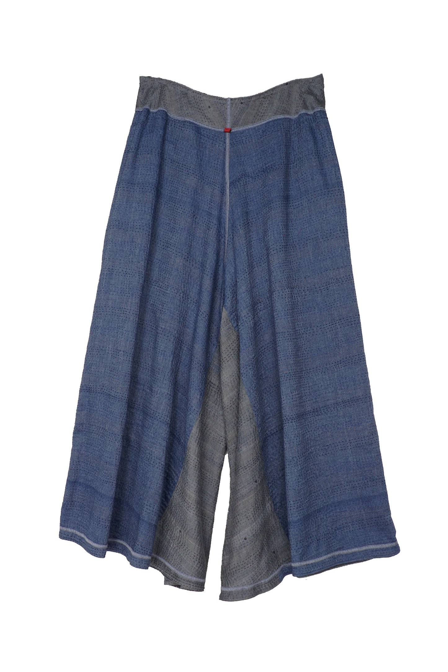 FRAYED PATCH KANTHA WIDE LEG PANTS