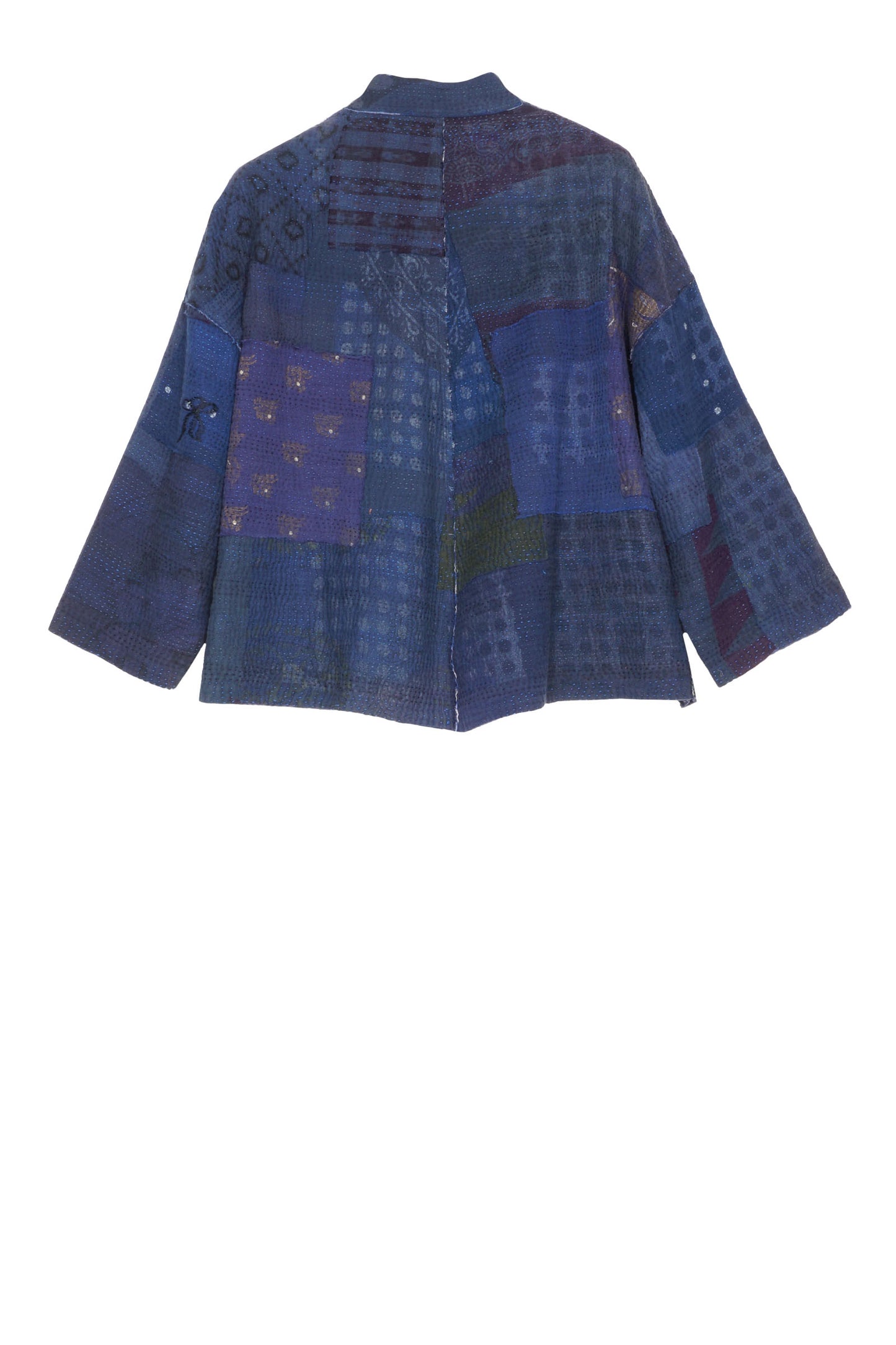 FRAYED PATCH KANTHA STAND COLLAR CROPPED JKT