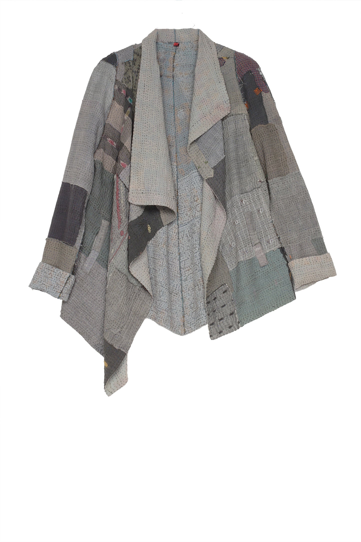 FRAYED PATCH KANTHA DRAPE COLLAR JKT