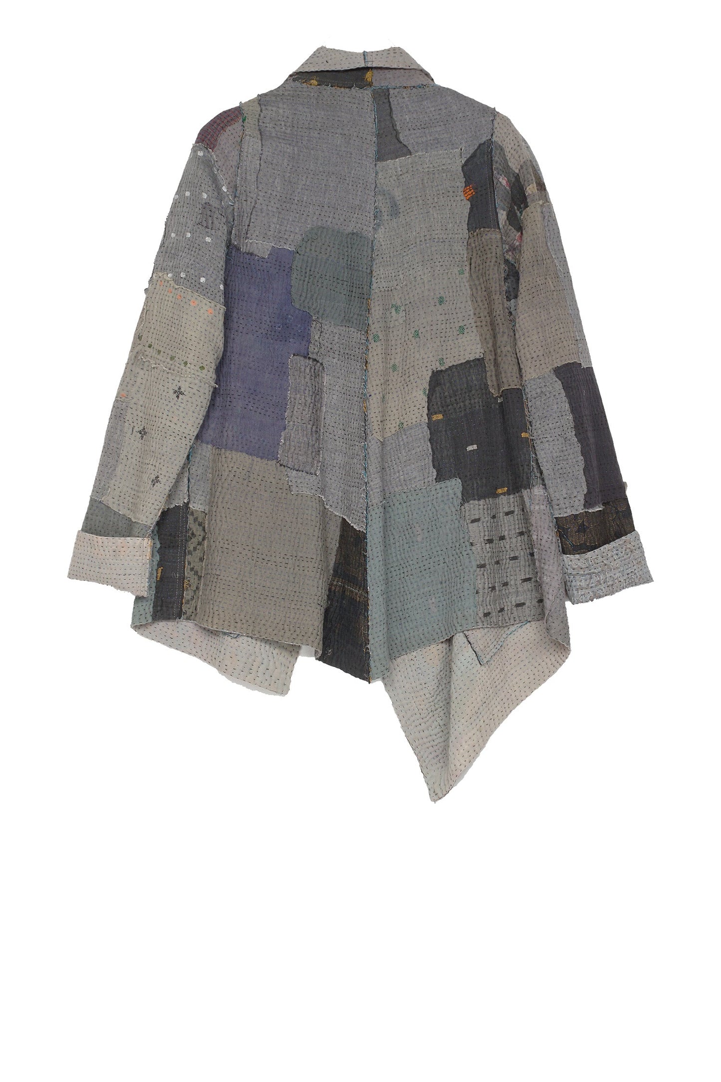 FRAYED PATCH KANTHA DRAPE COLLAR JKT