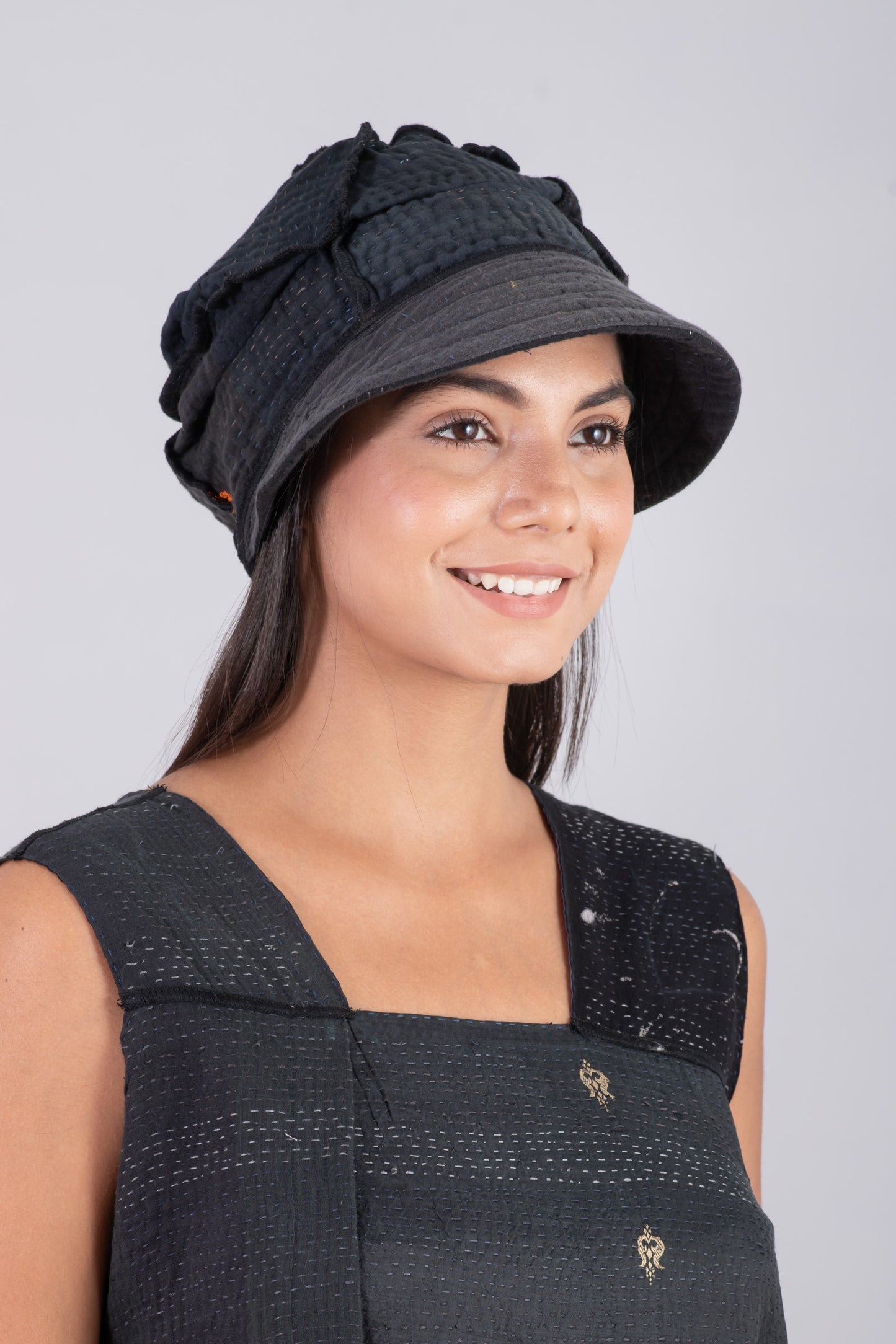 FRAYED PATCH KANTHA HALF BRIM HAT