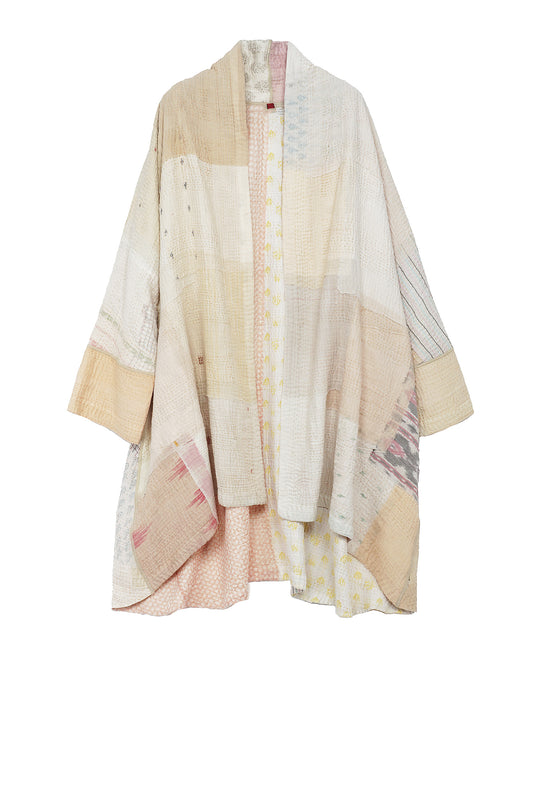 FRAYED PATCH MIX KANTHA KIMONO LONG JKT