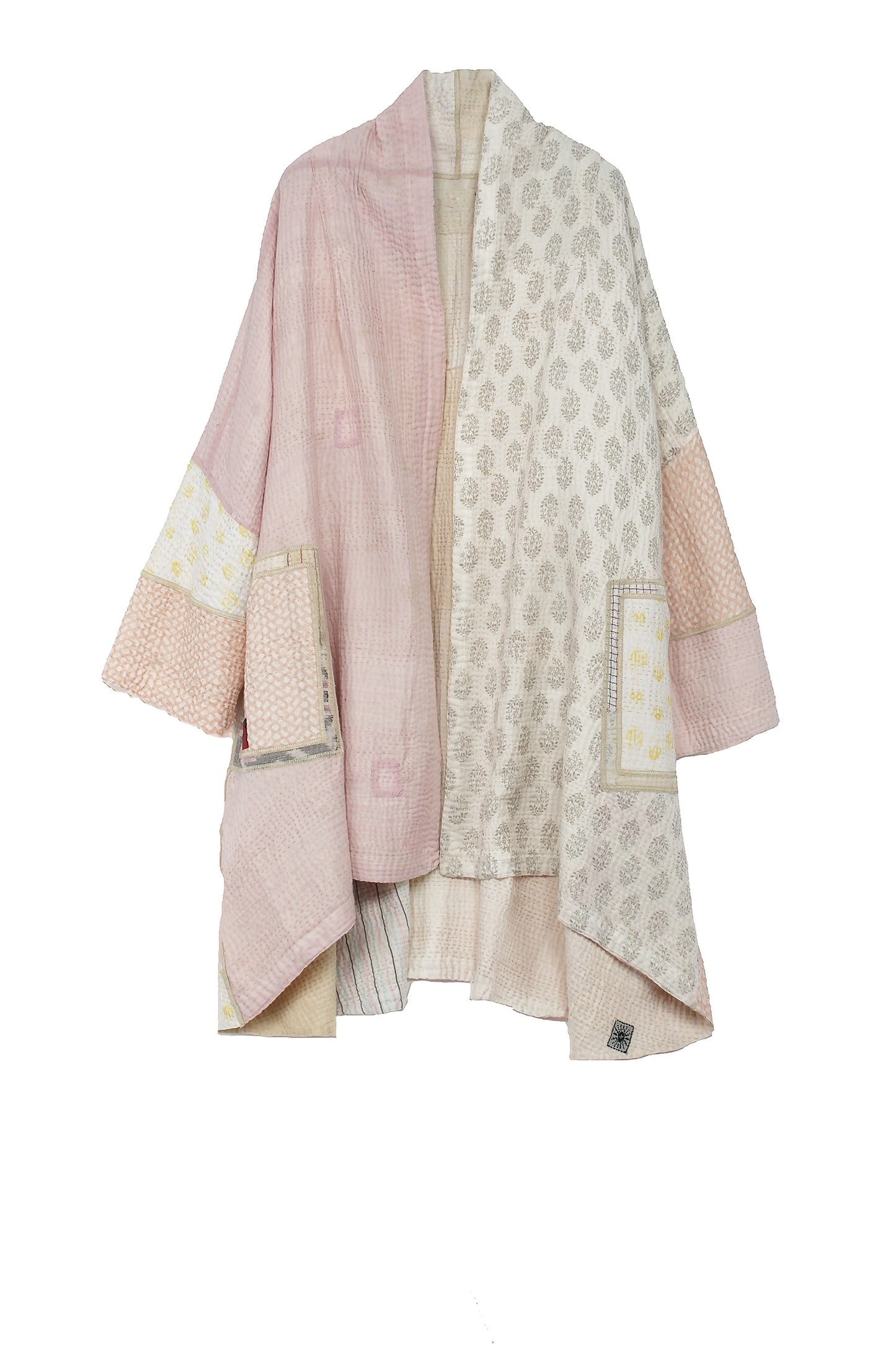 FRAYED PATCH MIX KANTHA KIMONO LONG JKT