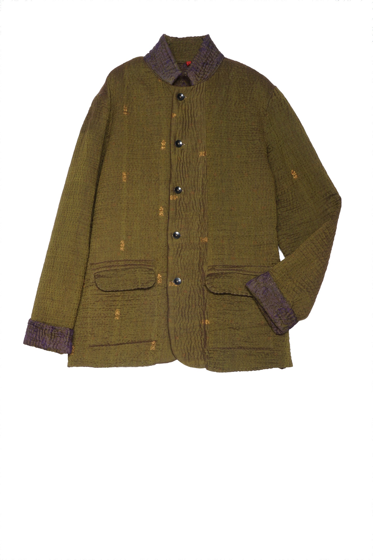 QUILTED VINTAGE COTTON WITH FLANNEL KANTHA SIMPLE MEN'S JACKET