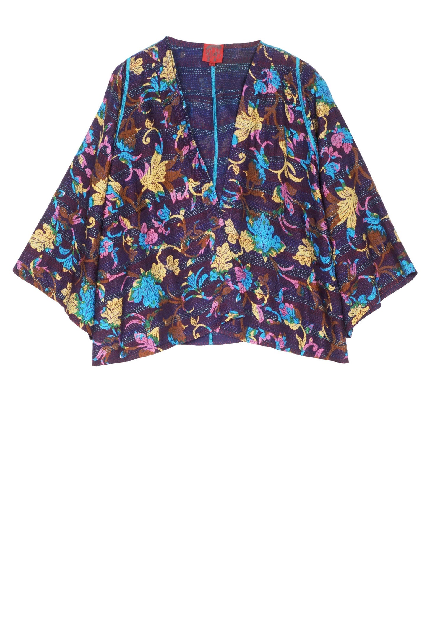 FLORAL SILK PRINT KANTHA BELL SHAPE JACKET