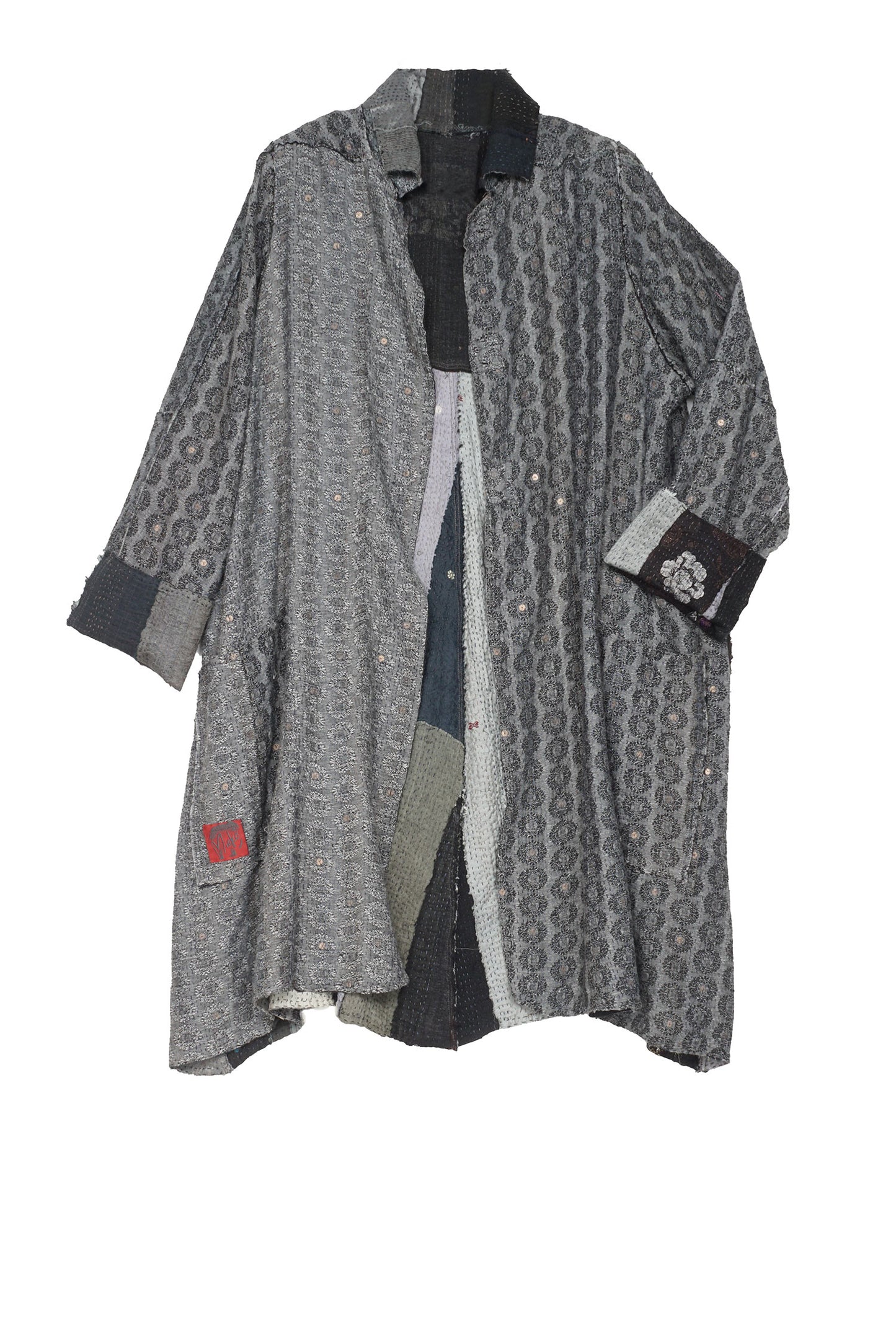 STRIPE FRAYED & HANDWOVEN KANTHA A-LINE DUSTER