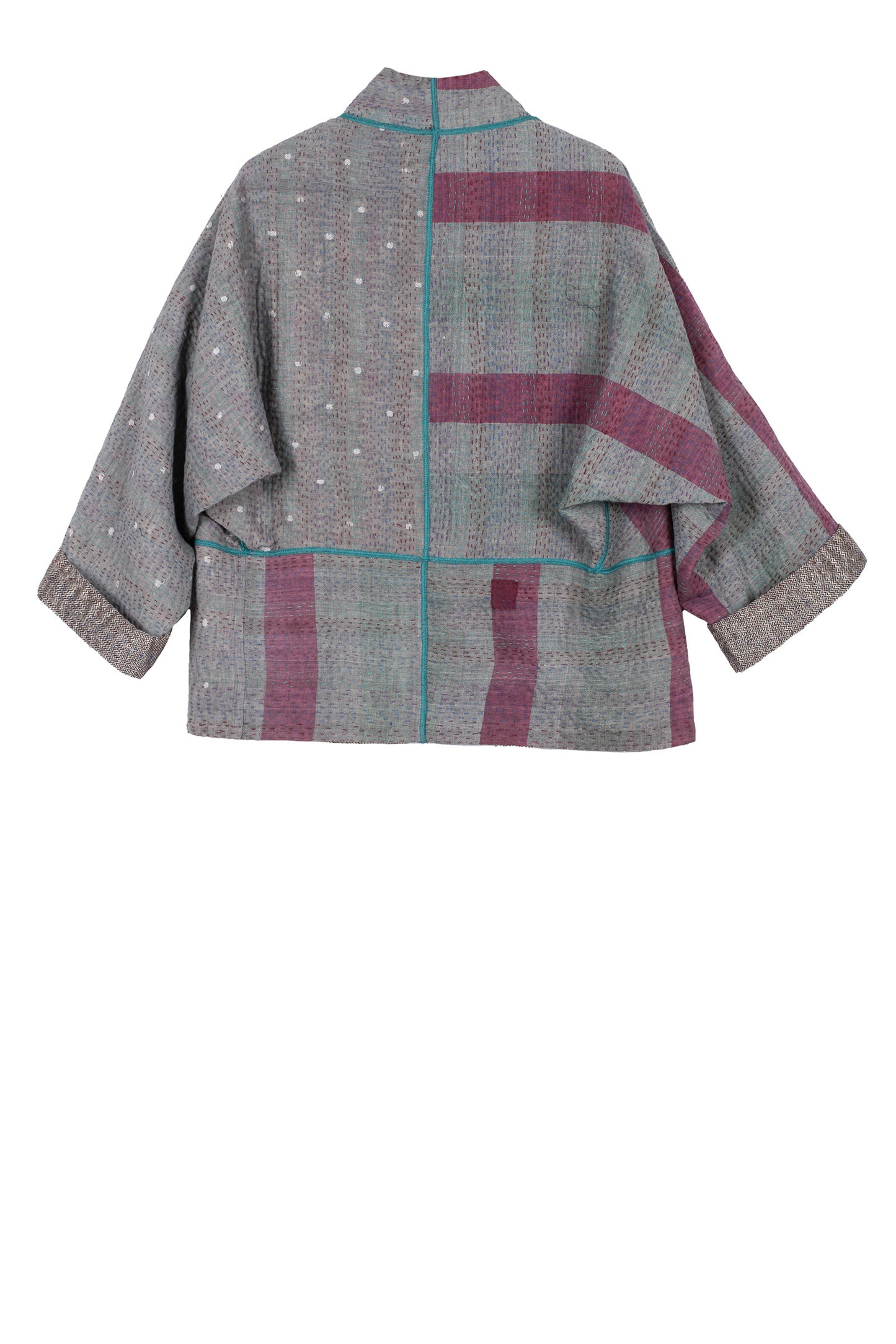 WOVEN VINTAGE COTTON KANTHA DOLMAN SHORT JACKET - fw4015-5001m -