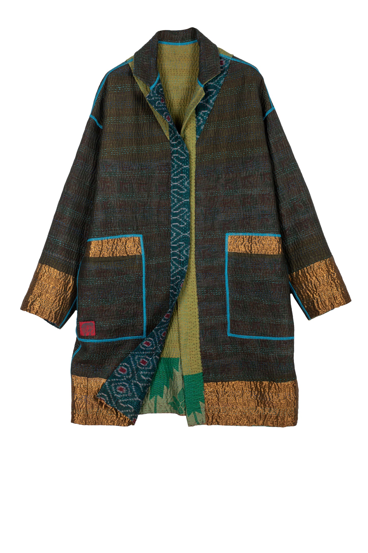 WOVEN VINTAGE COTTON KANTHA LONG LINE JACKET