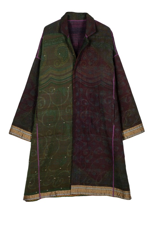 WOVEN VINTAGE COTTON KANTHA OVERSIZED MEDIUM COAT