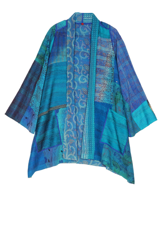 GEORGETTE VINTAGE SILK PATCH KANTHA A-LINE JKT